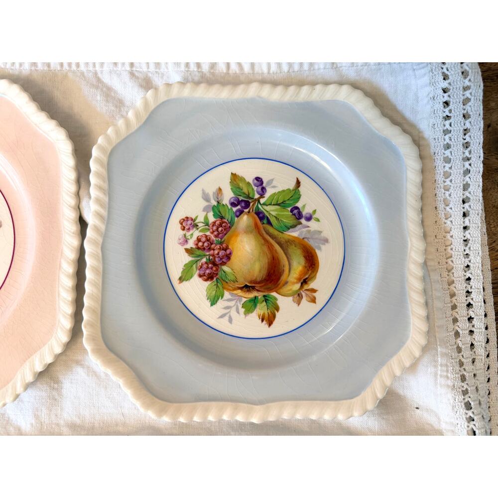 Johnson Bros Old English 6 Pastel Fruit Dessert Plates Green Pink Blue England - Picture 3 of 9